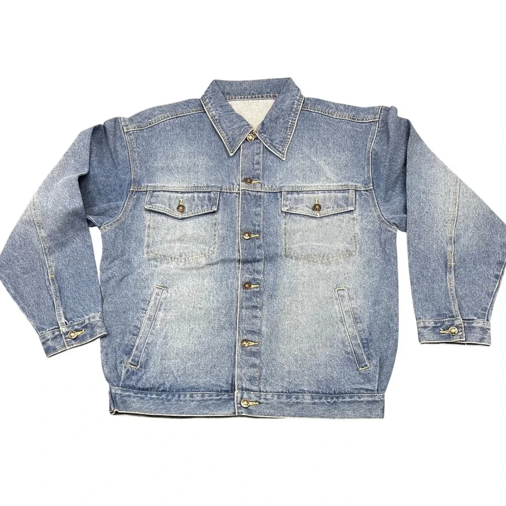 Mens Vintage Denim Jacket Size‎ L Blue Cotton Classic Trucker Style NEW